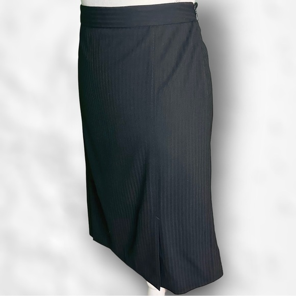 Theory Black Striped Wool Blend Split Hem Pencil Skirt Size 8 - Picture 13 of 14